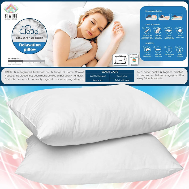 Status Contract Ultra Soft Fiber Filled Fibre Premium Pillow for Home & Hotel Use (16X24, Fiber; White, Pack of 2)