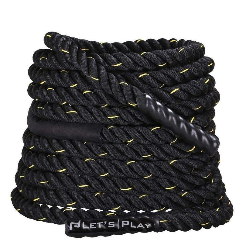 Let's Play LP-2540 Imported Pure Nylon Battle Rope for Indoor & Outdoor, Professional Polyester Rope with Strong Grip 30FT, 40FT, 50FT & 60FT (Black Colour)