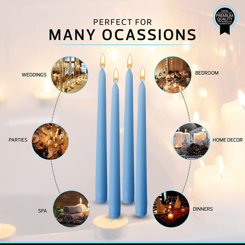 atorakushon Set of 8 Scented Taper Candles Tall Thicker Candle Long Burning time Dripless candle sticks for Home Décor Wedding Parties (Sky Blue)