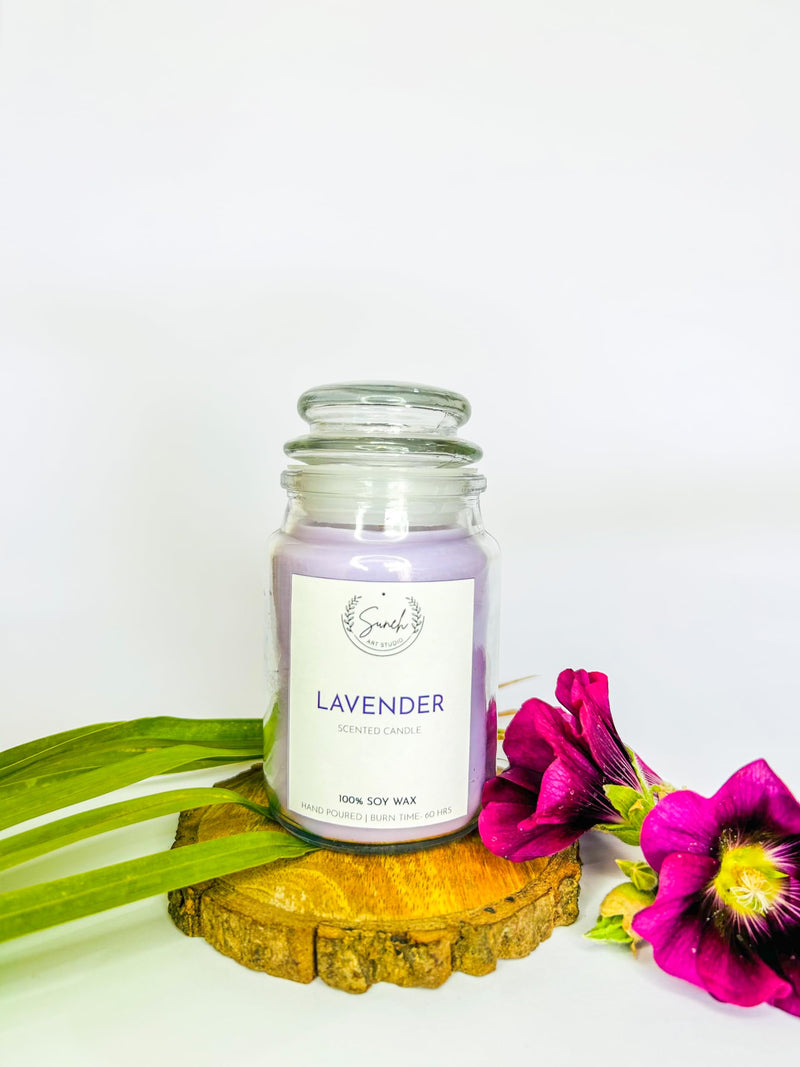 Suneh Aroma Candles Set of 3 Scented Aromatic Fragrance of Lavender for Gifting & Home Decor, Votive Glass Jar Candle, 350 Gms Each,Up to 60 Hours Burn Time