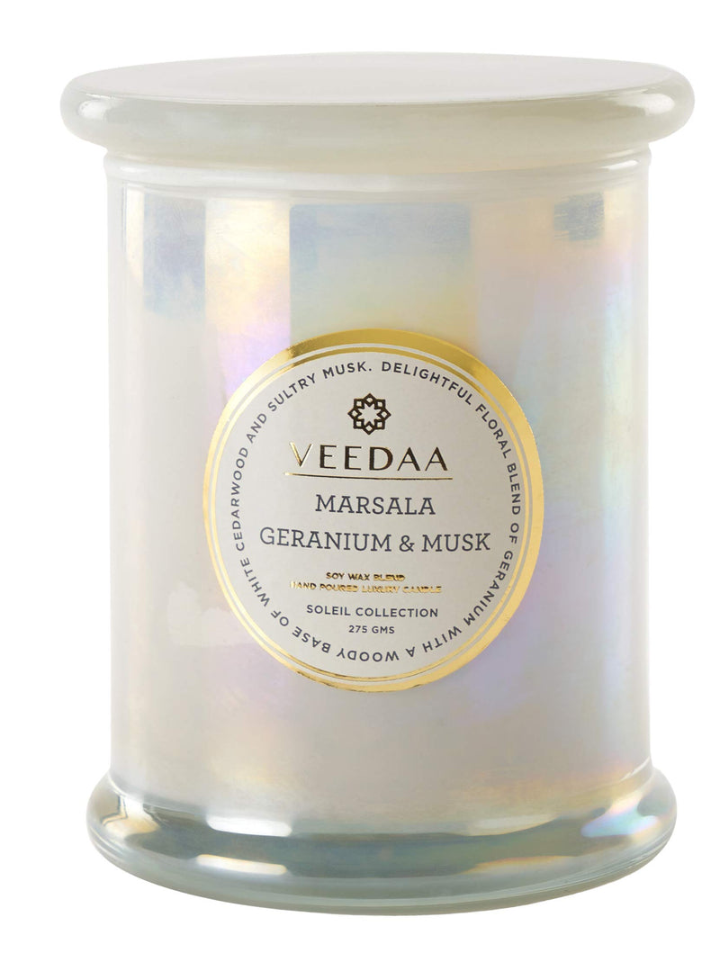 VEEDAA Marsala Geranium & Musk Danube Glass Soy Scented Candle (Burns 45 hours)