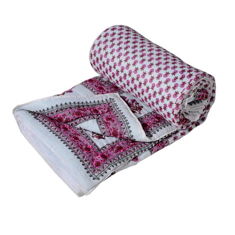 SIBLEY Cotton Soft Jaipuri Razai Traditional Polka Tree Print Single Bed Winter Heavy Ac Blanket (Pink)