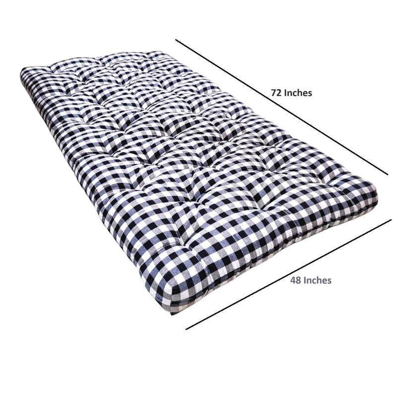 ATOOTFUSION Soft Thick Queen Size 5-Inch Star Cotton Quilt Mattress - Medium Firmness, Foldable & Reversible Star Design - Luxurious White and Black Checkered Gadda/Mattress (48X72X5 Inches)