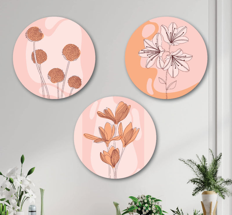 SAF paintings Round Shape Flower MDF Wall Painting for Living Room,Bedroom,Office And hall 22X20 inch LRC10-L3