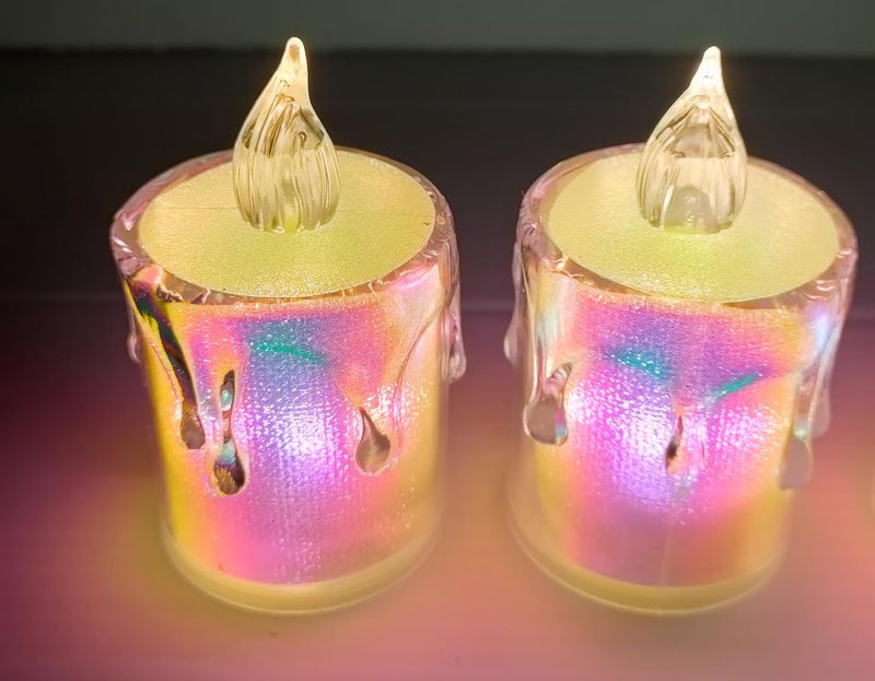 Vital Creations Acrylic Rainbow LED Candles Flameless Smokless Decorative Tea Light for Home Decor Diwali Christmas, Transparent, 6 Pcs