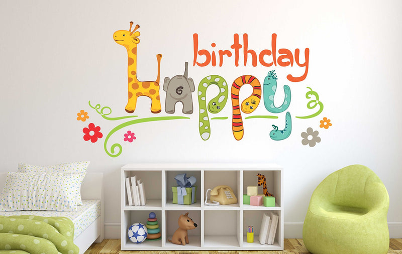 Wallstick Happy Birthday with Animals wallstickers (Vinyl 75 cm x 40 cm)