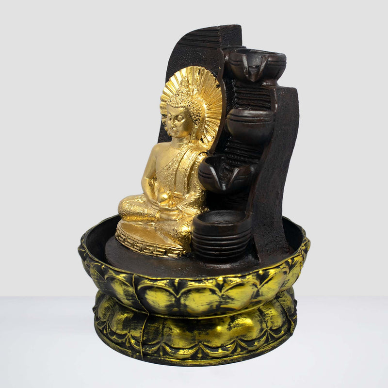 SPLICE Resin Buddha Water Fountain LED Light 4-Tier for Home Decor Showpiece