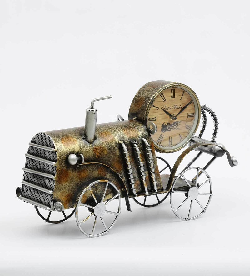 Iron Metal Handmade Decorative Gold and Copper Train Engine Table Clock for Table, Desk, Living Room, Bedroom, Halls, Offices, Cafe, etc.