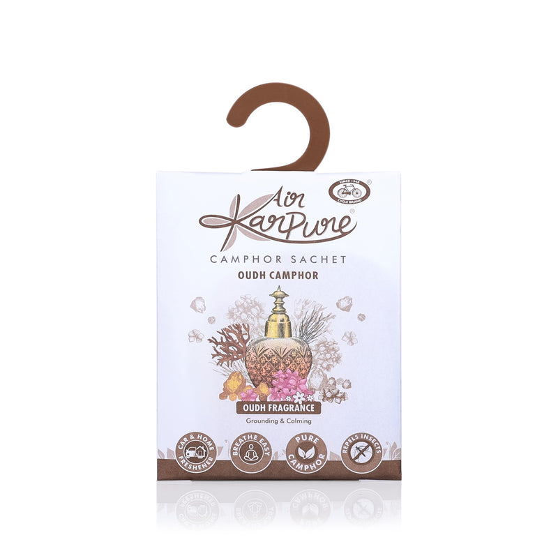 Cycle Pure Karpure Camphor Sachet - Pack of 5 | Air Freshener for Bathroom, Cars, Wardrobes, Homes, & Offices | Oudh, Citrus, Lavender, Thyme & Original Camphor Fragrance | Each Lasts up to 30 Days