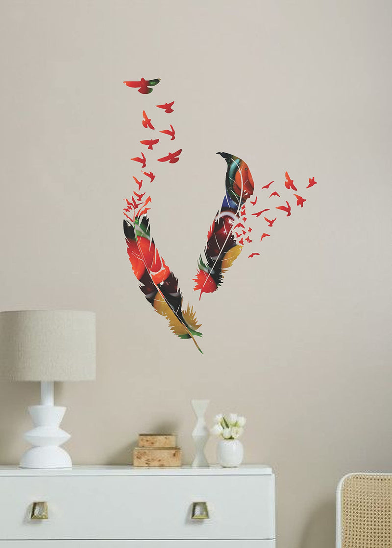 Decorative Beautiful Feathers Flying Birds Wall Sticker