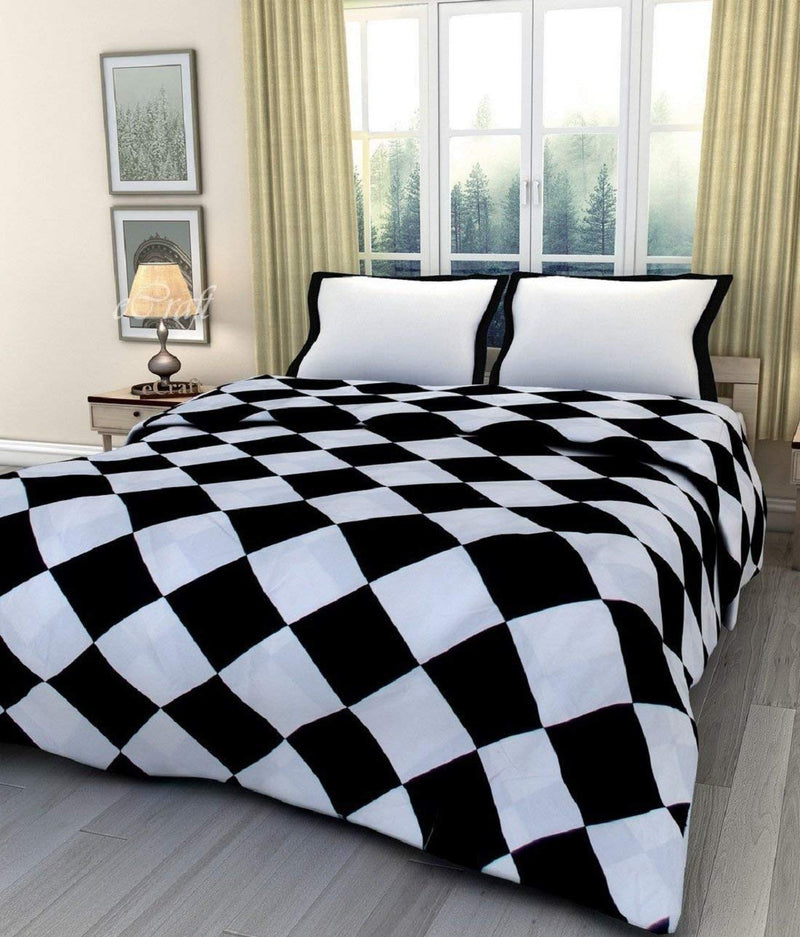 SINWAR HOME DECOR Microfiber Single & Double Bed Reversible Quilt/AC Blanket/AC Dohar (Black White Check, Single)