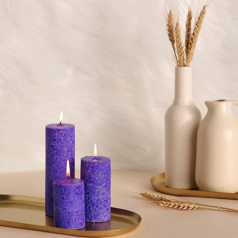 CD Crafts Fragrance Pillar Candles Marble Finish (Lavender Fragrance) Candle Set of 3