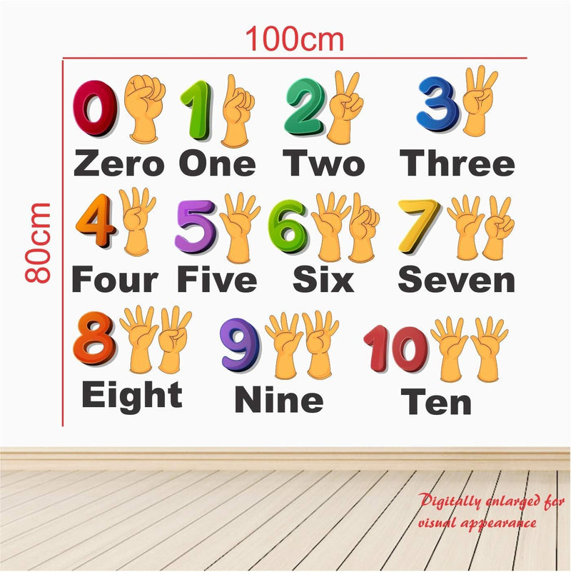 Learning Numbers Wall Decal, Colourful Numbers 0-10 with Hand Signs, 60 x 90 cm