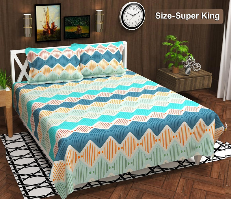 BSB HOME Kingston Collection 160 Tc Cotton Super King Size Bedsheets With 2 King Size Pillow Covers|Luxury Soft Sheets (3Pcs Set)|108X108 Inches, Multicolour