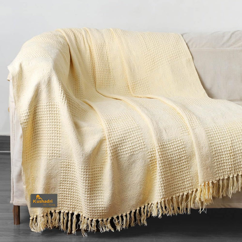 Kushadri Cotton Throws for Sofa, Size 50x70 inch Throws for Sofa and Couch, Light Yellow Colour Sofa Throw Blanket