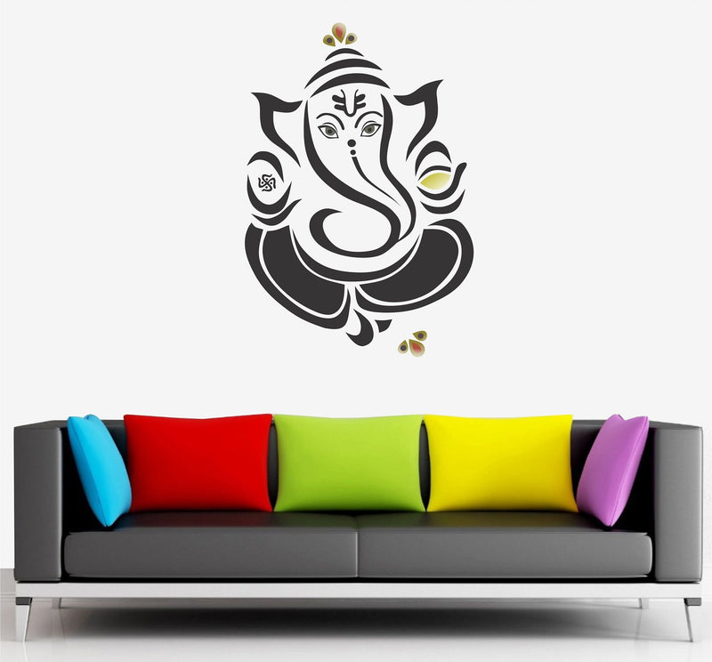 Asmi Collections Wall Stickers Beautiful Black God Ganesha Flower AS053