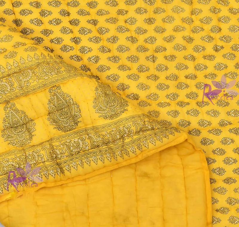 Rexxica 240 TC Single Bed Organic Cotton Jaipuri Famous Razai Bed Blanket Ac Quilt for Winter Soft Light Weight Rajasthani Traditional Rajai Cotton 57 x 84 inch.. (Single, Yellow)