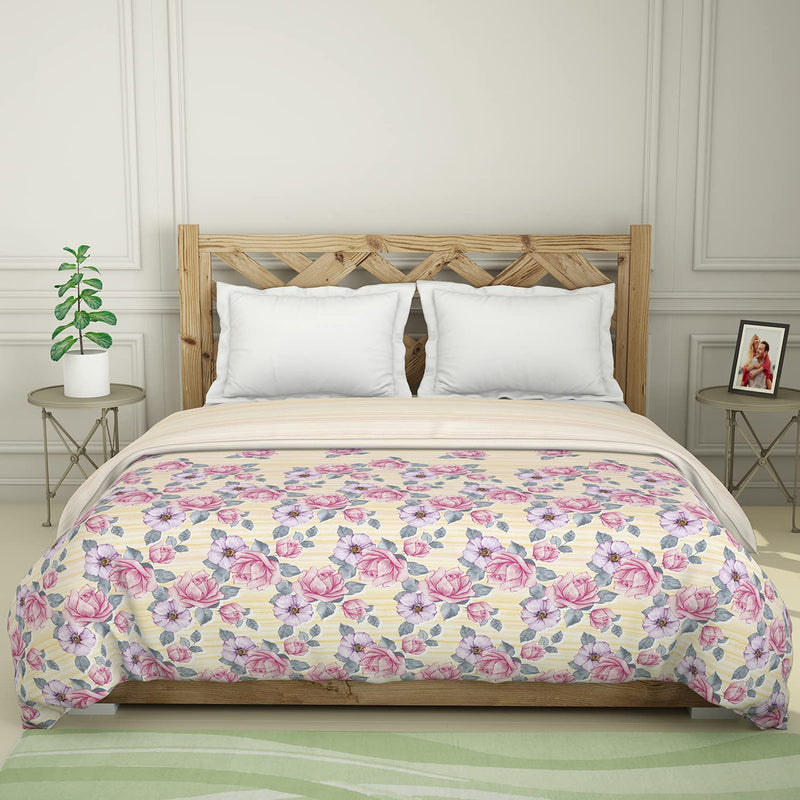 SPACES Atrium 100% Cotton Shell Double Quilt Health Layer Protects for ALLERGENS & RESTRICTS Fibre Migration Soft Feel Skin Safe Breatheable (Floral, 224CMX270CM) - Raspberry Rose