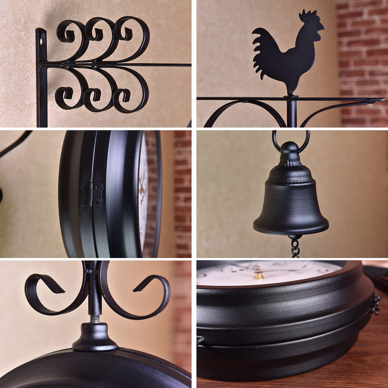 Outdoor Double Sided Clock Double Sided Hanging Clock for Patio Garage Outdoor Area Antique Train Station Clock Two Sided Clock for Indoors/Outdoors