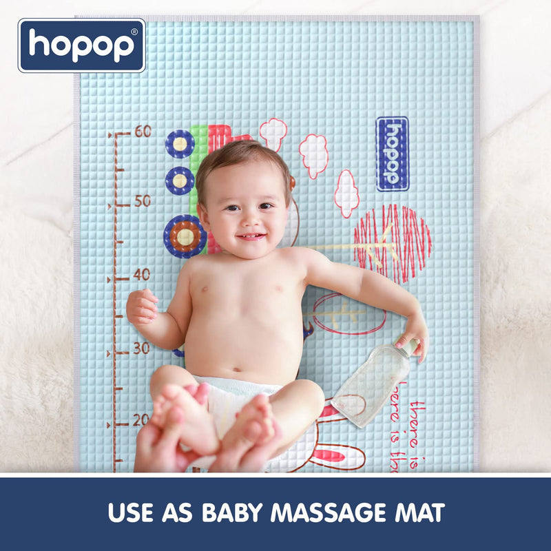 Hopop Air Filled Rubber Mat | Multipurpose Waterproof Mat for Baby Massage or Diaper Change | Size 60x90cms | Train-Blue