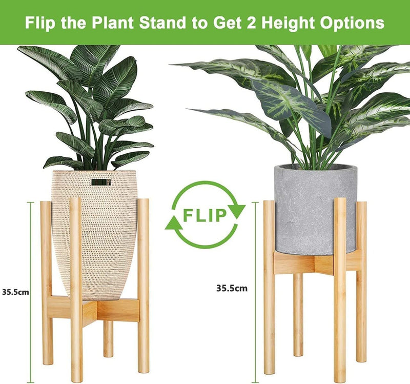 Fox & Fern imported Adjustable Wooden Bamboo Plant Pot Stand For Indoor Outdoor Plants| Full Adjustable, Holds 8 To 12 Inch Planter Pots for Plants (Pot Not Included) (Natural Wood Colour)