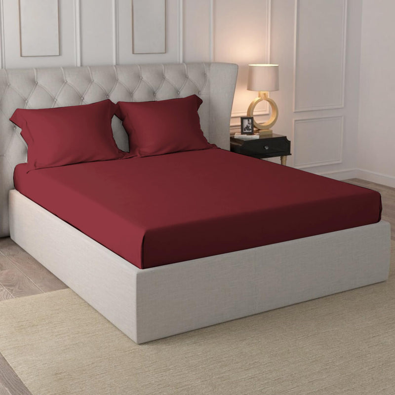 Pizuna 100% Cotton Fitted Bedsheets Queen Size, 400 Thread Count Long Staple Cotton SateenFitted Bedsheet 63x76 Inch with 2 Pillow Covers, Rio Red Queen Size Elastic Fitted Bedsheets fits 12 Inch