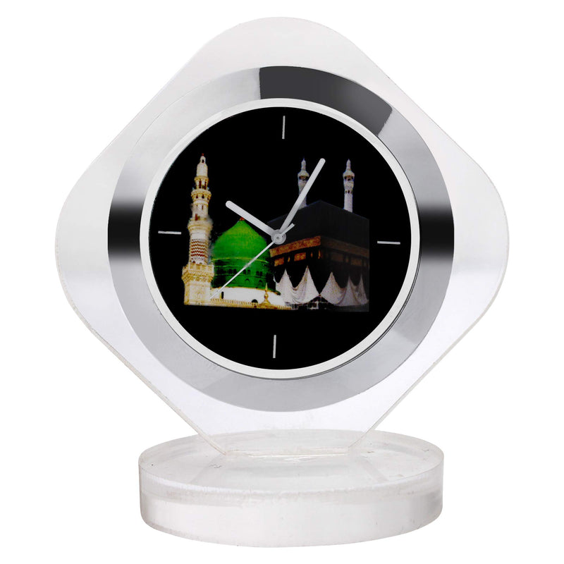 Evelyn Crystal Masjid Print Table Clock (White, 0.3 Inch X 0.2 Inch X 0.4 Inch)