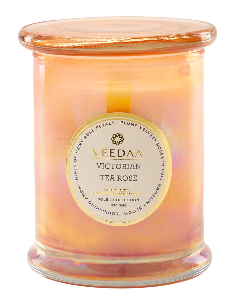 VEEDAA Victorian Tea Rose Danube Glass Soy Scented Candle (Burns 45 hours)