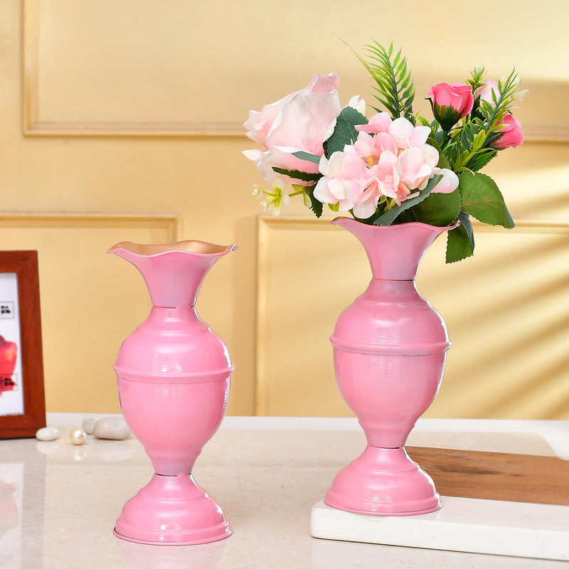 CraftVatika Metal Flower Vase for Home Decor - Pink (Pack of 2)