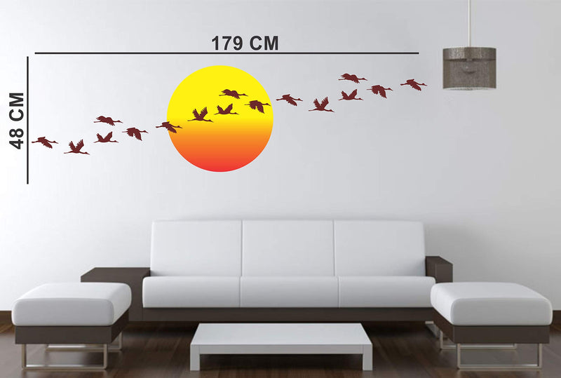 Merical PVC Vinyl Flying Birds with Sunrise Wall Sticker | DIY Wall Art for Living Room, Bedroom, Home & Office