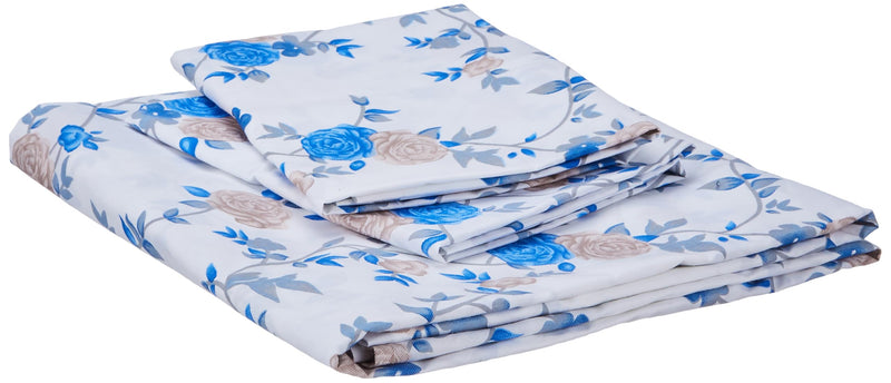 Amazon Brand - Solimo Pretty Floral 200 TC Cotton King Size Bedsheet (Blue)