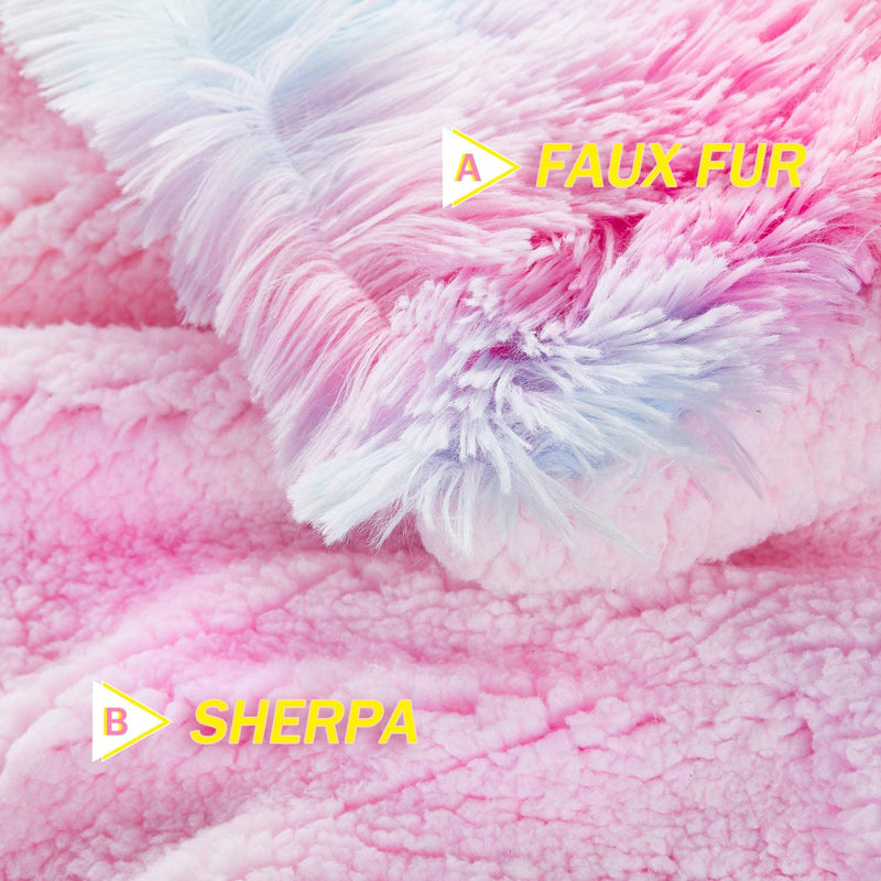 BOBOR Super Soft Faux Fur Shaggy Long Hair Reversible Sherpa Fleece Microfiber, Fuzzy, Lightweight, Plush, Decorative Throw Blanket (Rainbow, 59 x79 inch)