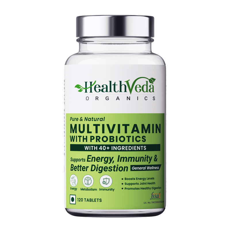 HEALTH VEDA ORGANICS PRIVATE LIMITED Multivitamin With Probiotics-45 Ingredients Supplement|Vitamin C,D,E,B3,B5,B12,Zinc,Magnesium For Bone & Joint Support-120 Veg Tablets For Men & Women