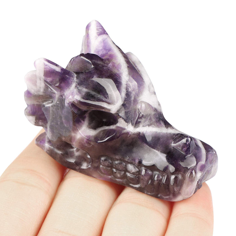 SMQ 2" Crystal Dragon Head Skull Hand Carved Realistic Dragon Head Statue and Figures Gemstone Fine Art Sculpture, Reiki Healing Stone Statue Dungeons and Dragons Fantasy Decor(Amethyst)