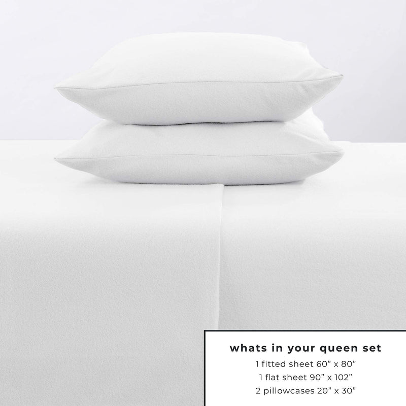 Great Bay Home 4 Piece Micro Fleece Queen White Sheet Set | Super Soft, Cozy Extra Plush Polar Fleece Bedding Sheets & Pillowcases | Microfleece Winter Sheets (Queen, Winter White)