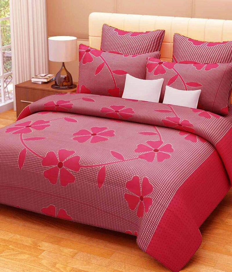 IVAZA Premium 160 TC Latest Beautiful 3D Floral Bedsheet Double Bed Polycotton with Two Pillow Covers (Pink)