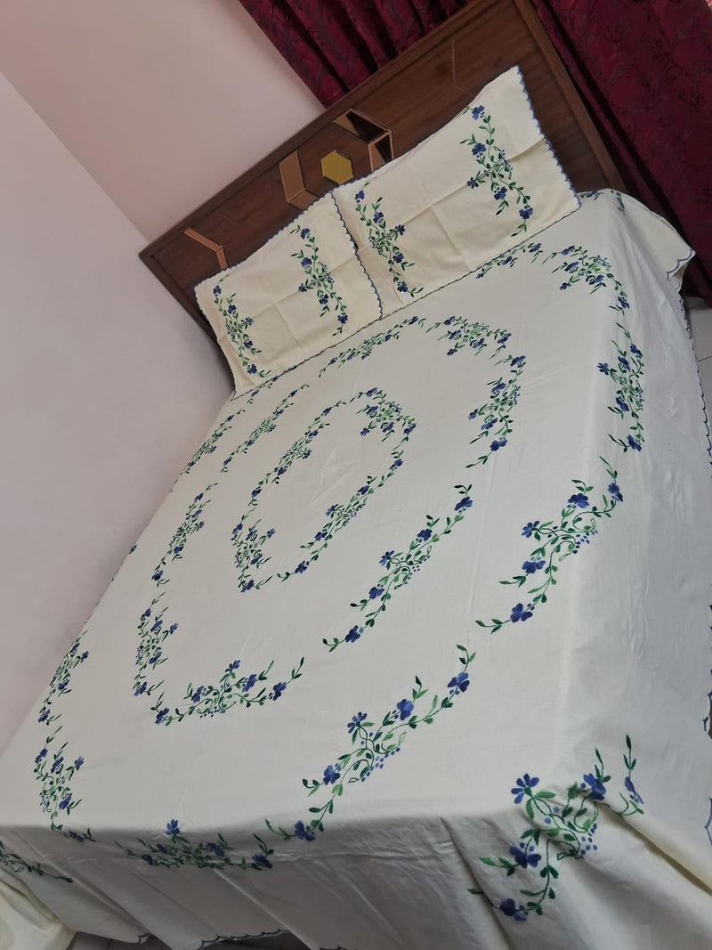 Nice Things Handwork Embroidery Bedsheets 200 Thread Count, Light Color 02