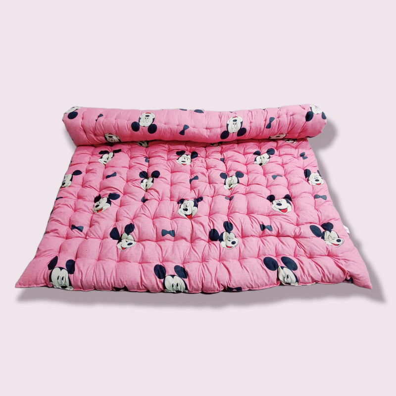 Deevine Craft Soft Orthopedic Cotton Foldable Mattress | 3D Printed Design | Lightweight and Comfortable Single Firm Gadda (Pink Mickey Mouse Mattress, 5X6 ft 60X72 Inches)