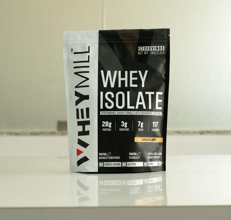 WHEYMILL 100% Whey Protein Isolate 28G Protein,3G Creatine,7G Bcaa Easy Mixing,Low Carbs Whey Protein Isolate Supplement Powder With Creatine For Men,Women&Athletes(1 Kg/2.2Lb 28 Servings Chocolate)