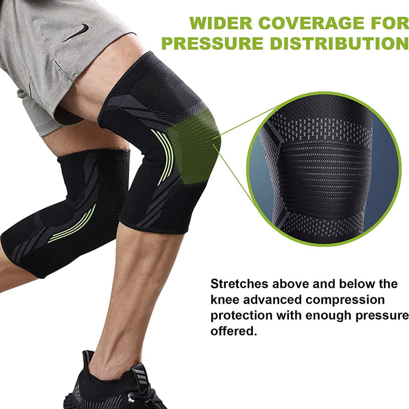 serveuttam Knee Support For Men (1Pair) Ortho Knee Cap Women, Knee Sleeves For Running Jogging Gym Squats, 4 Way Compression Knee Sleeves, Nylon (Green And Black, L)