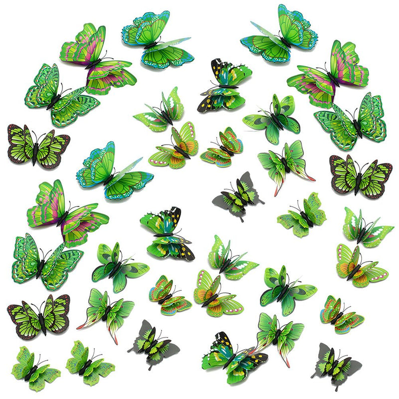 Liv'Oliv 12 Pcs 3D Metal Butterfly Wall Stickers (Green)