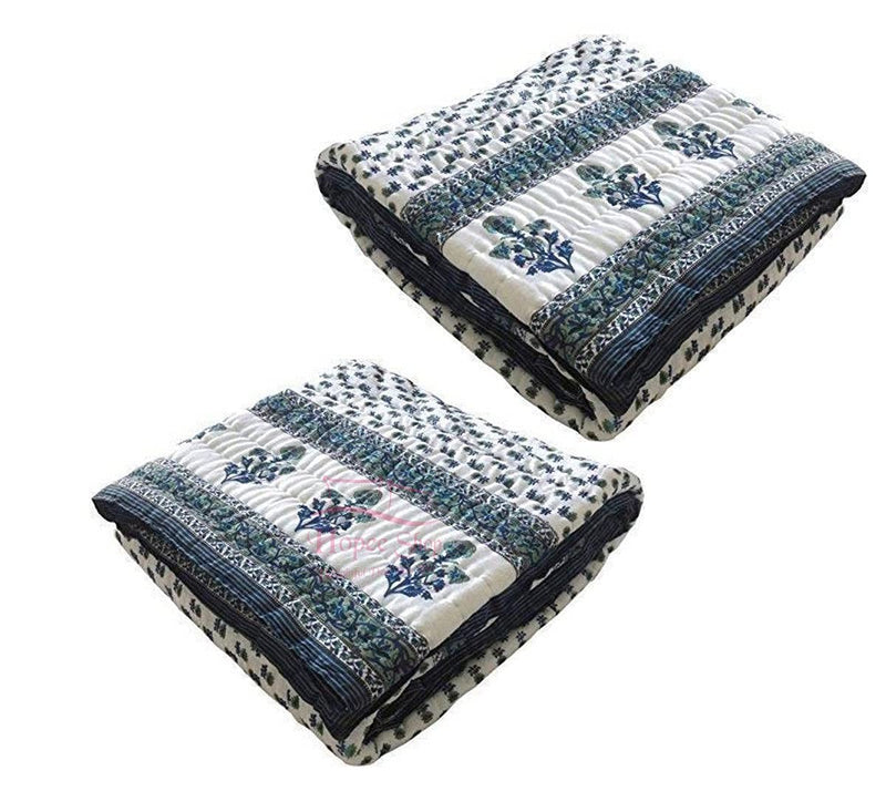 SIBLEY Rajasthani Jaipuri Floral Printed Organic Cotton AC Room's Summer/Winter Blanket Single Bed Jaipuri Razai/Rajai (Size 85X55) Set of 2