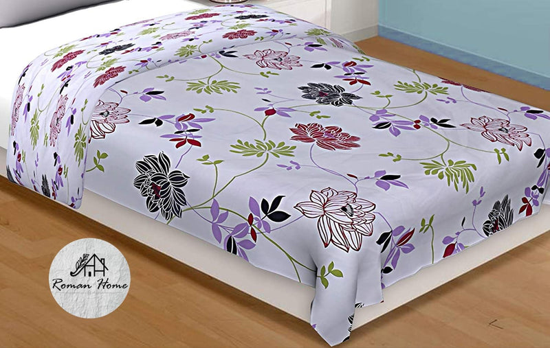 ROMAN HOME Flowers Print 40% Cotton & 60% Microfiber Single Bed Reversible AC Blanket/AC Dohar 240x210cm.(Fancy Flower)