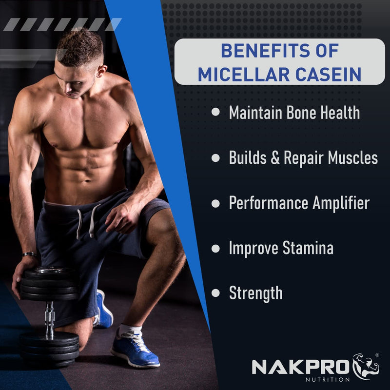 NAKPRO 100% Micellar Casein Protein Supplement | 28.80g Protein, 12.10g EAAs, 5.48g BCAA | Slow Absorbing Micellar Casein Protein Powder (Unflavoured, 2 Kg)