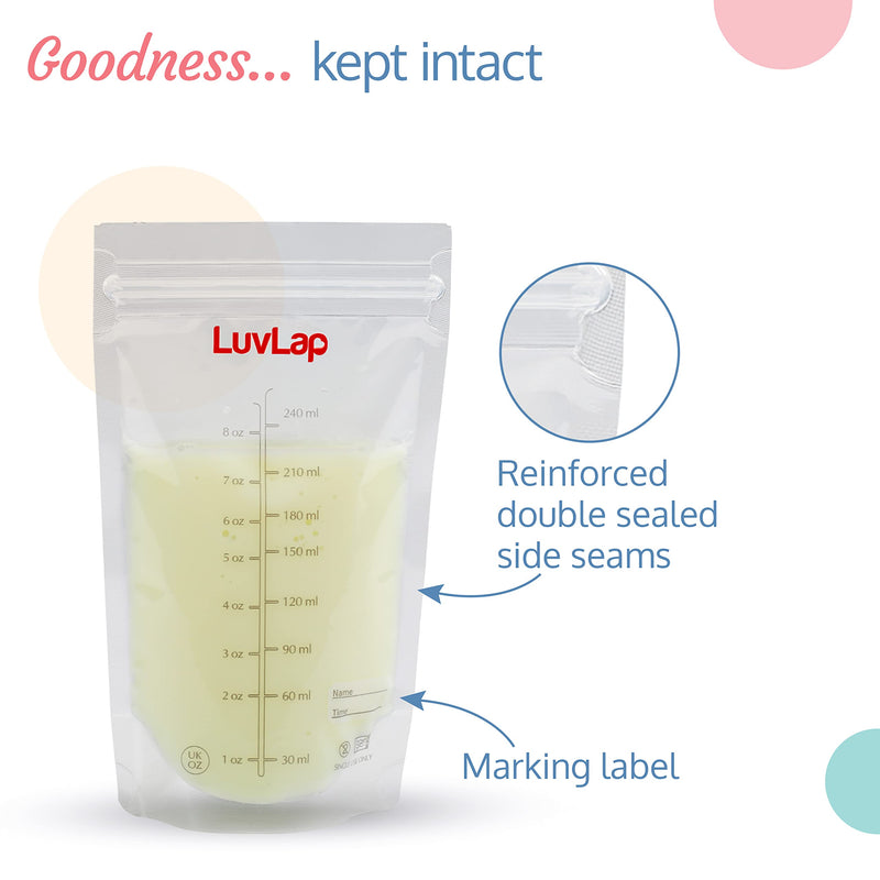 Luv Lap LuvLap Baby Breast Milk Storage Bags (Pack of 25), BPA Free Disposable Milk Freezer Bags for Breast Feeding, Transparent