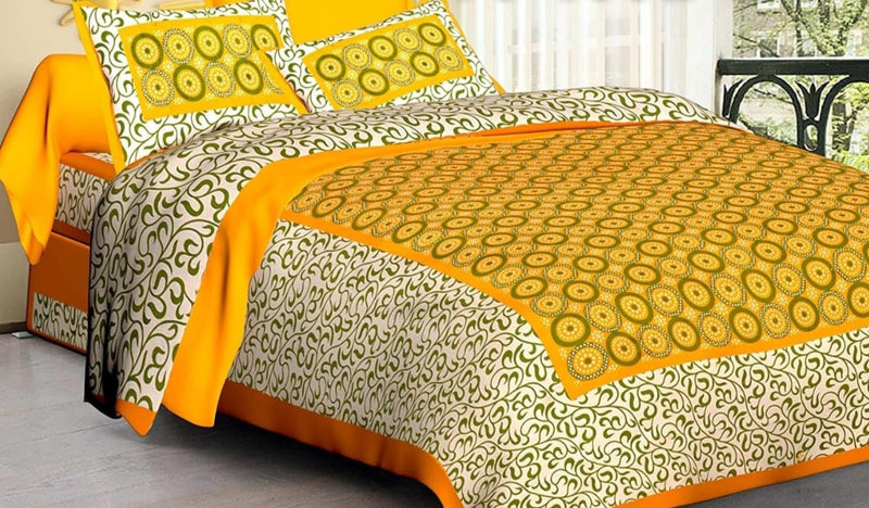 King Size Bedsheet Set, 100% Cotton, Floral Print, 2 Pillow Covers, India