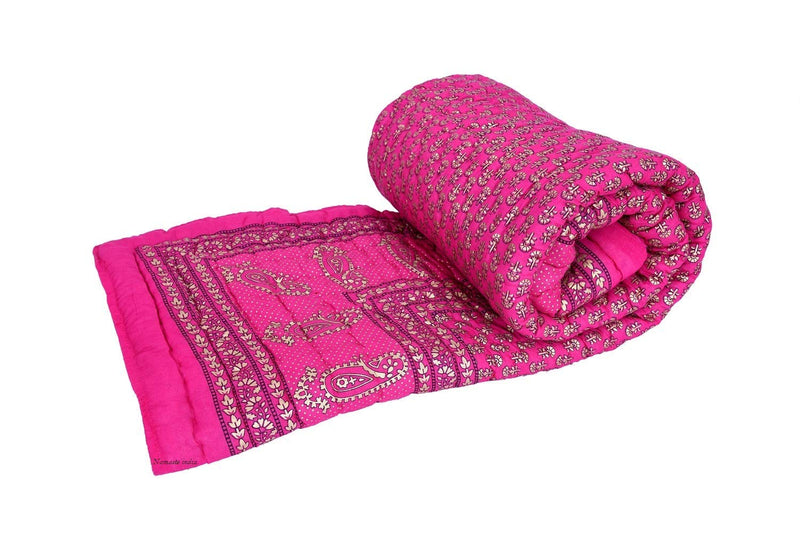 SVT Traditional Famous Jaipuri Beautiful Floral Print in Multi Pink Jaipuri Rajai/Razai/Quilt Twin Size/Twin Size Bed Quilt/Comforter/AC Quilt/AC Comforter