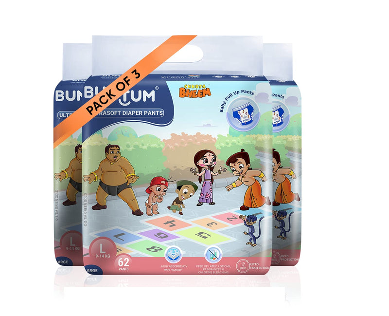 Bumtum Chota Bheem Large/l Size Baby Diaper Pants, 186 Count, Leakage Protection Infused With Aloe Vera, Cottony Soft High Absorb Technology