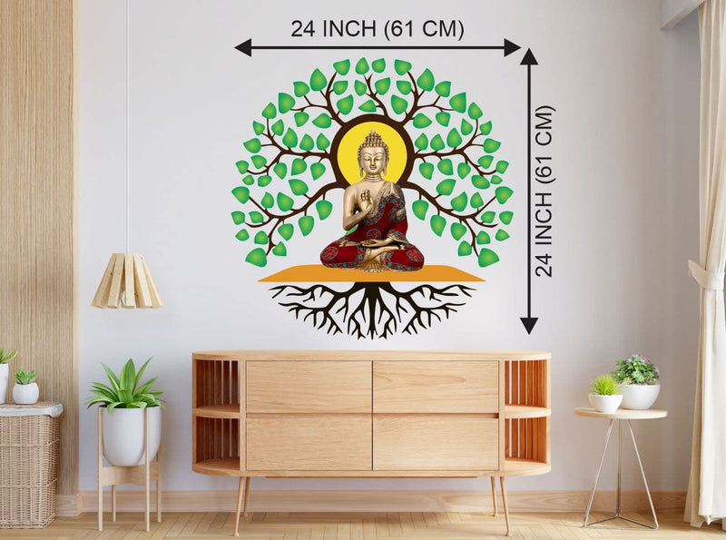 Divine Designs™ PVC Vinyl Self-Adhesive Buddha Ji Sadhana Under Tree Wall Sticker for Living Room, Bedroom, Office Wall Decoration (24 X 24 INCH) Pack 1