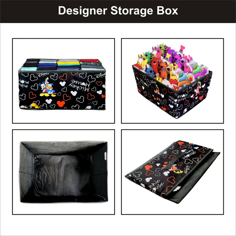 Kuber Industries Storage Box|Toy Box Storage For Kids|Foldable Storage Box|Disney Mickey Print|Foldable & Space Saver|Black